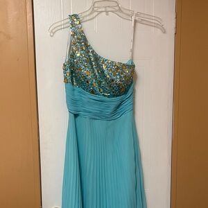 One-Shoulder Blue Embellished Dress
